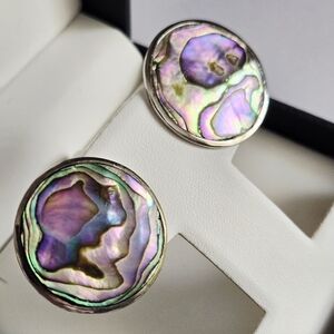 Vintage Abalone Silver Earrings Clip on Alpaca Silver Earrings